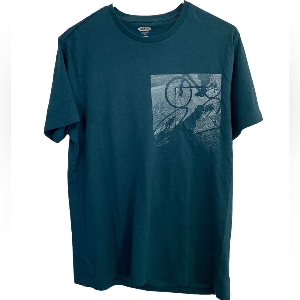 Vintage Old Navy Bike Cycling Bicycle Pocket T-Shirt Men’s M Soft MINTY Navy